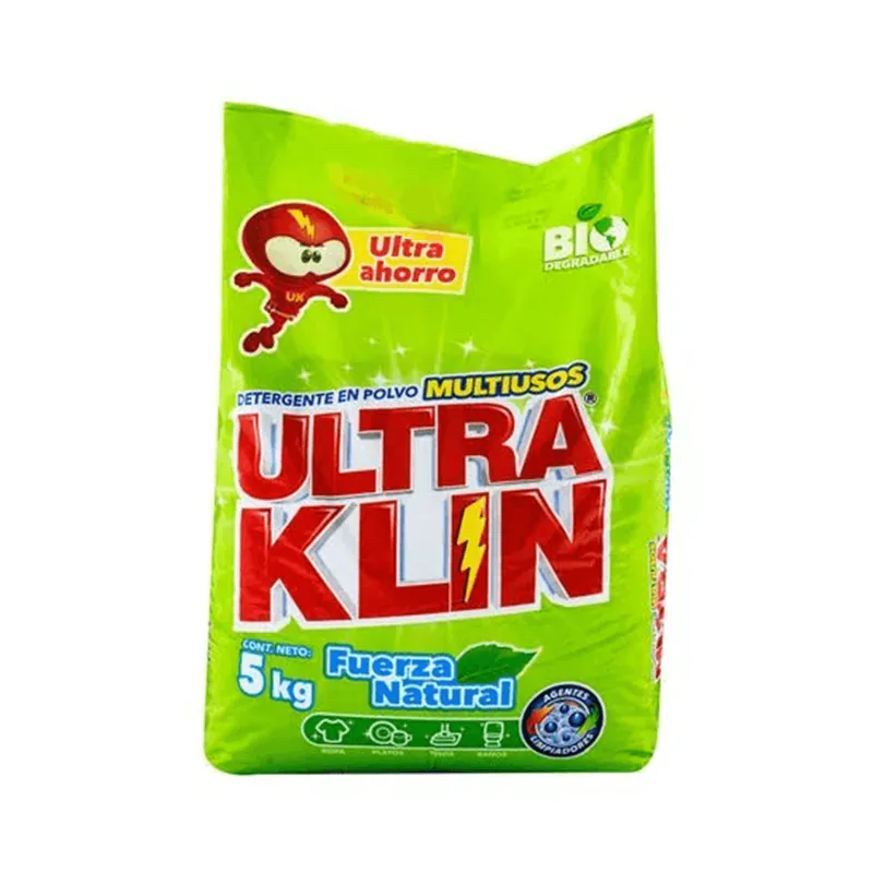 DETERGENTE POLVO ULTRAKLIN FUERZA NATURAL VERDE 5KG