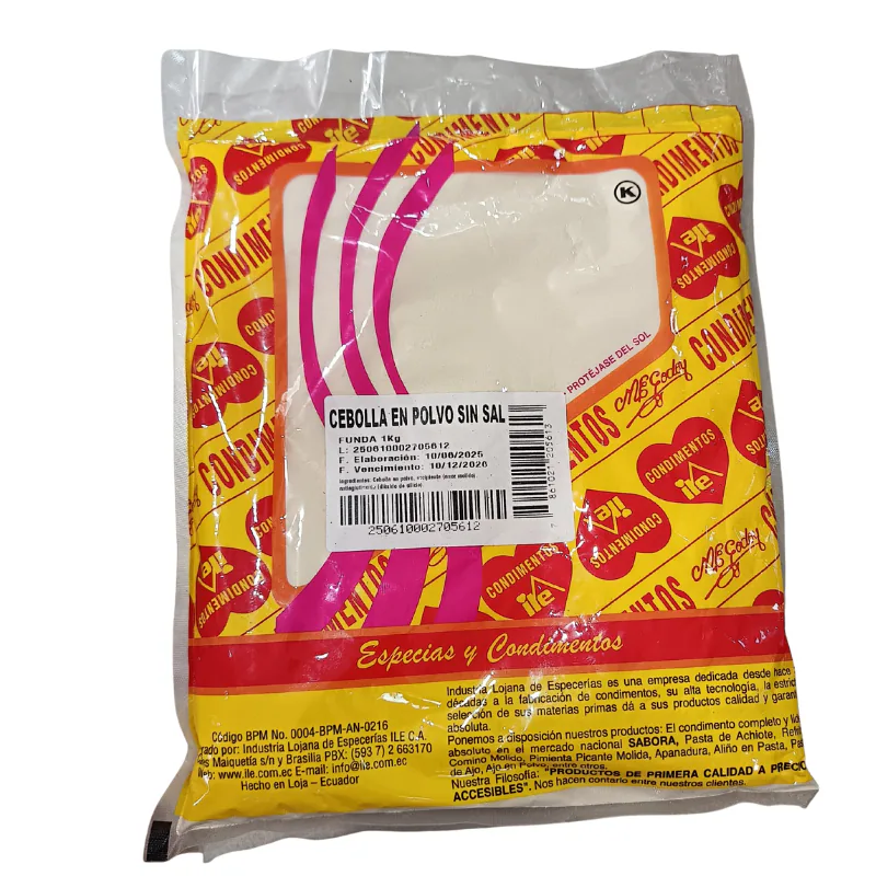 CEBOLLA EN POLVO SIN SAL FUNDA ILE 1 KG.
