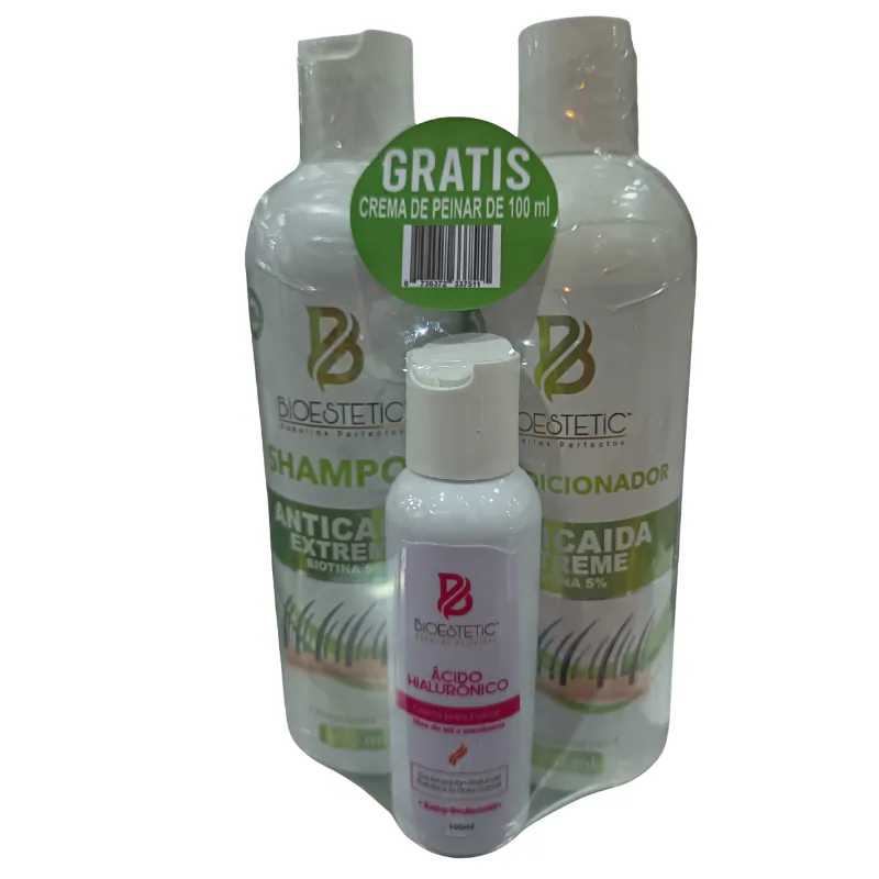PACK X2 BIOESTETIC SHAMPOO/ACONDI ANTICAIDA EXTREME 500ML C/U