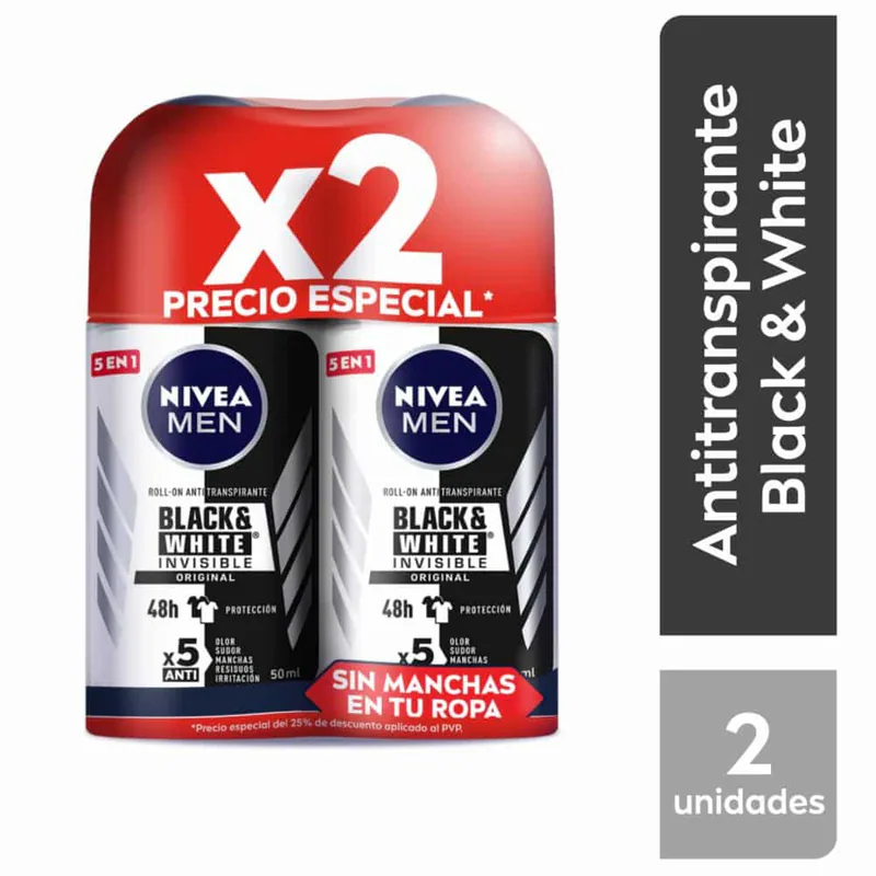 DESOD.NIVEA ROL MEN INV BLACK WHITE ORIGINAL 50ML X2PE
