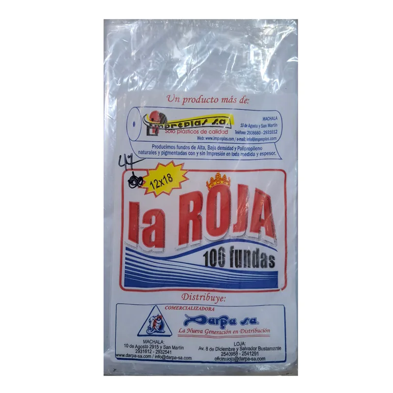 FUNDA LA ROJA POLIET TRANSP 12X18X 001