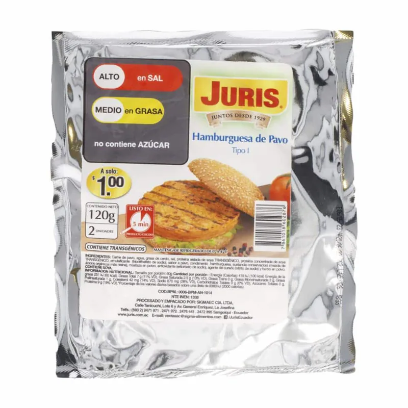 HAMBURGUESA DE PAVO JURIS TIPO I 120G