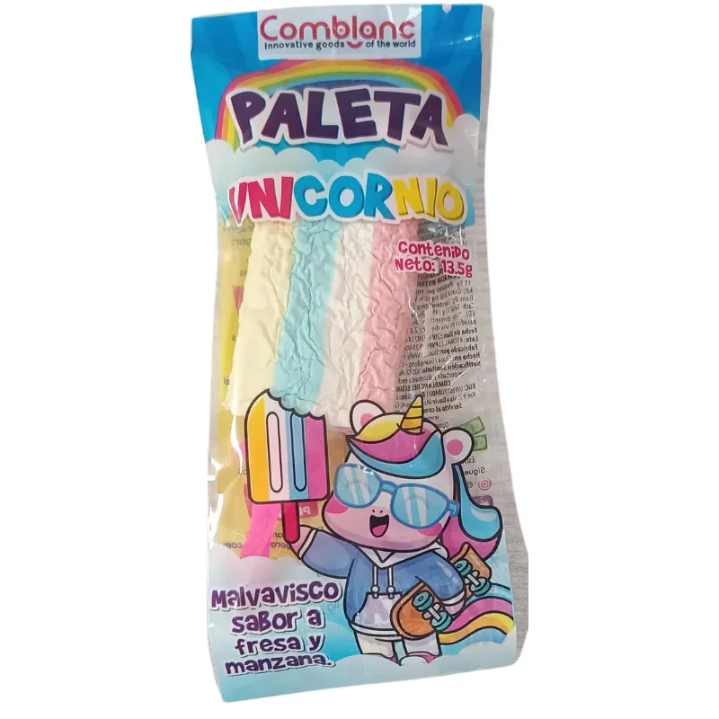 PALETA UNICORNIO 13.5G SABOR FRESA Y MANZANA