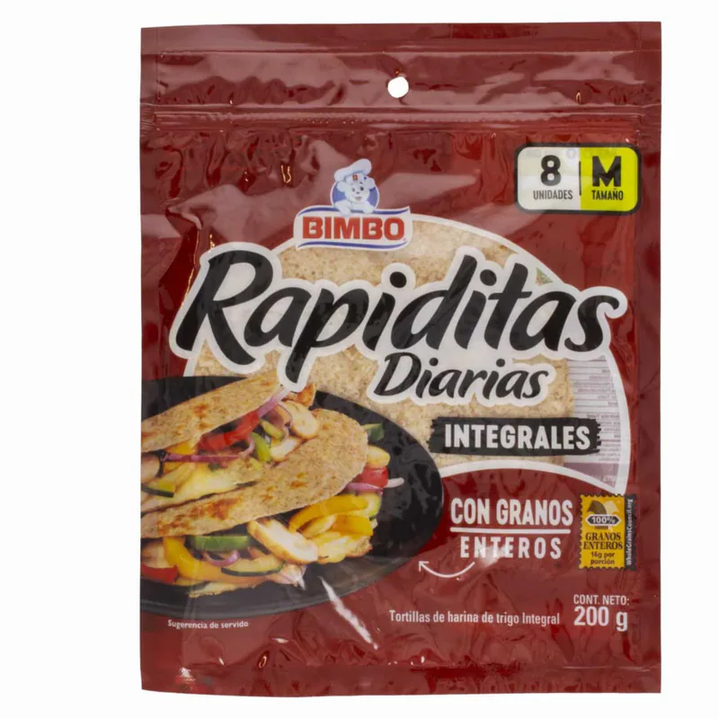 TORTILLINAS INTEGRALES RAPIDITAS 8P 320G