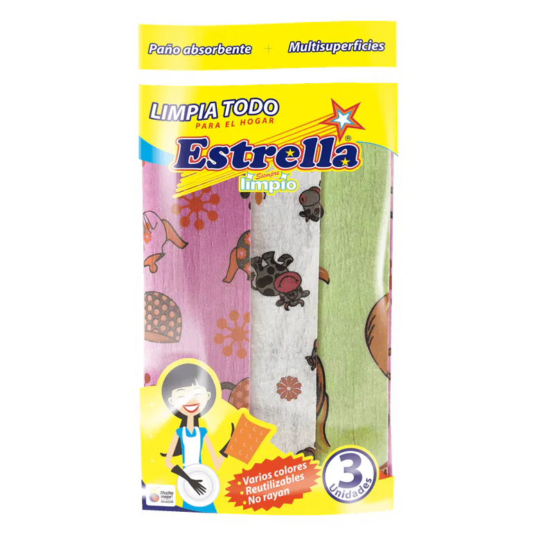 PAÑO ESTRELLA ABSORBENTE ESTAMPADO X3