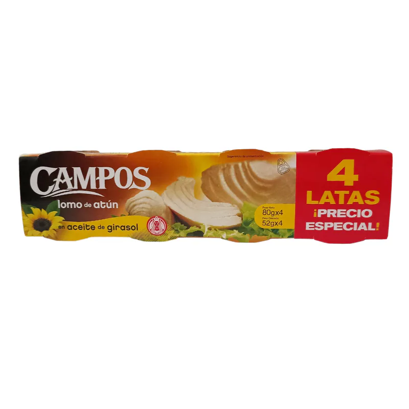 ATUN CAMPOS ACEITE GIRASOL PACKX4 80G/52G