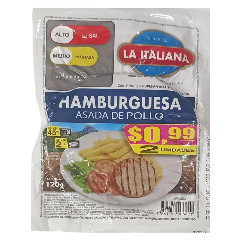 HAMBURGUESA DE POLLO TIPO I 120 GR