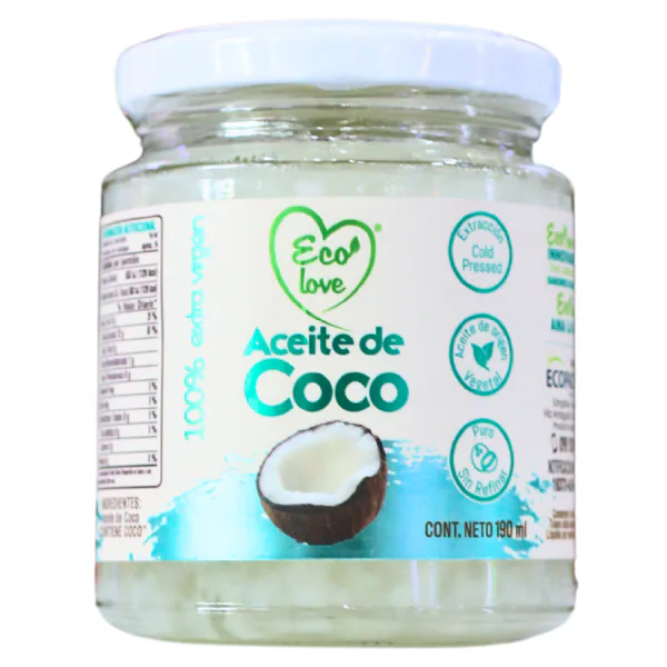 ECOLOVE ACEITE DE COCO EXTRAVIRGEN 190 ML FRASCO VIDRIO