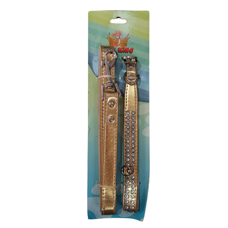 COLLAR C/CORREA P/MASCOTAS DORADO PERLAS PET KING