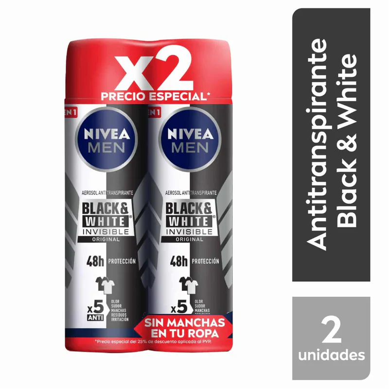 DESOD.NIVEA SPR MEN INVIS BLACK 150ML X2 PE