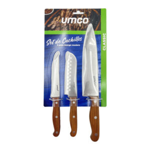 SET DE CUCHILLOS 3 PZS MANGO MADERA UMCO COD.9497