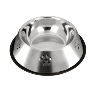 PLATO PARA MASCOTA ACERO INOX. CALTO RELIEVE PATITAS PET KING 26CM 19.5X25.5