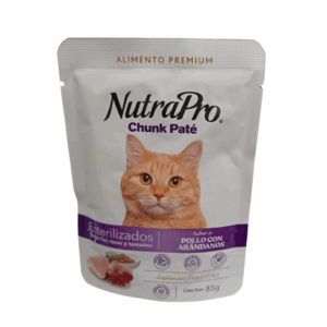 NUTRAPRO CHUNK PATE GATOS ESTERILIZADOS POLLO/ARANDANOS 85G